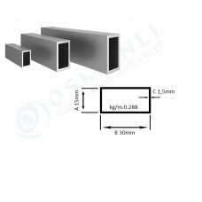Alüminyum Kutu Profil 15mm  x 30mm Et Kalınlık 1,5mm